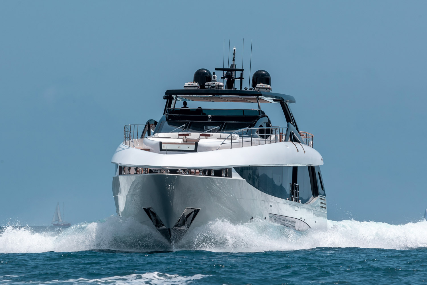 Front view of yacht at sea
