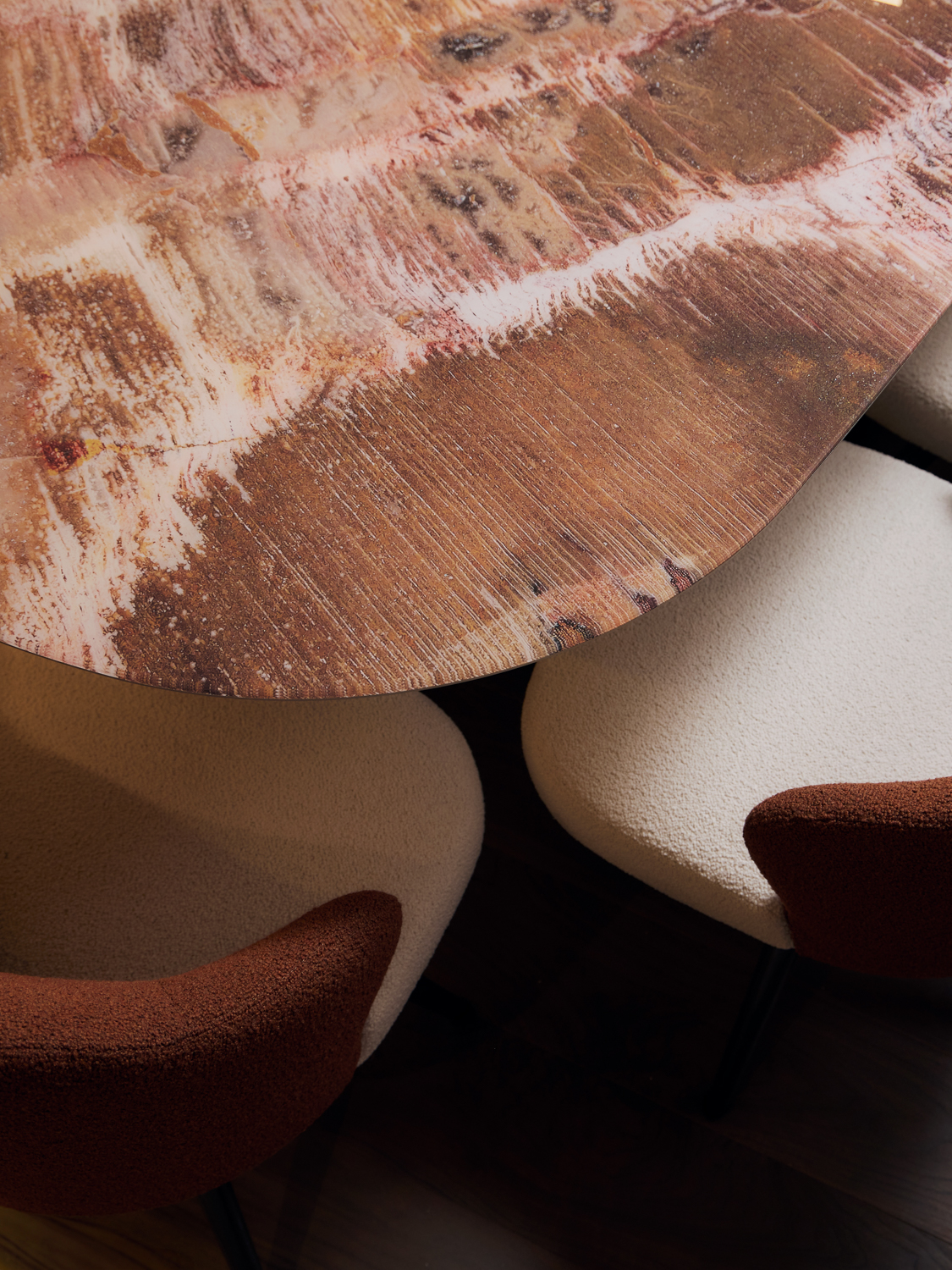 Detail of armchairs and marble table